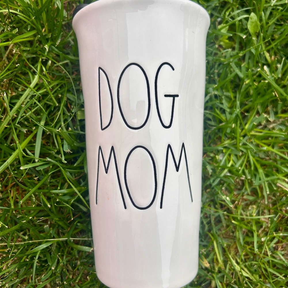 Rae Dunn White Ceramic 'Dog Mom' Tumbler